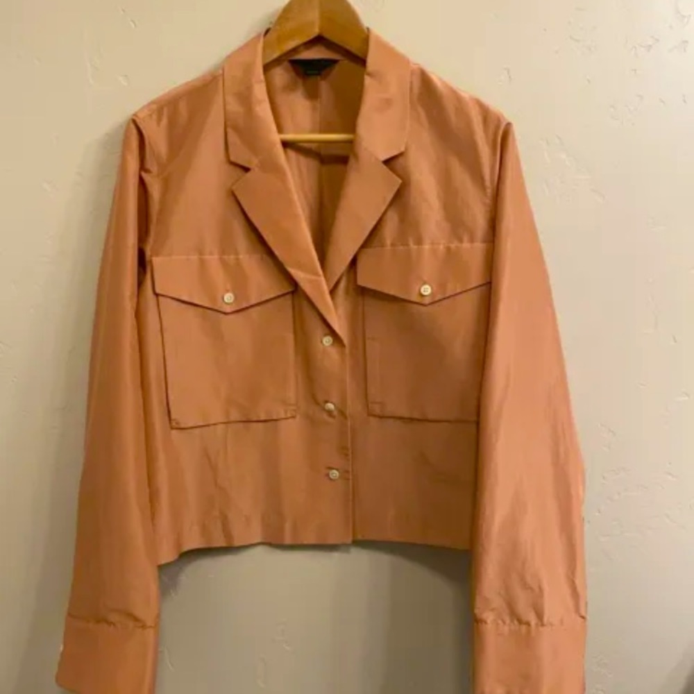 J Crew Collection Cotton/Silk Structured Blouse Jacket Pale Pink 12